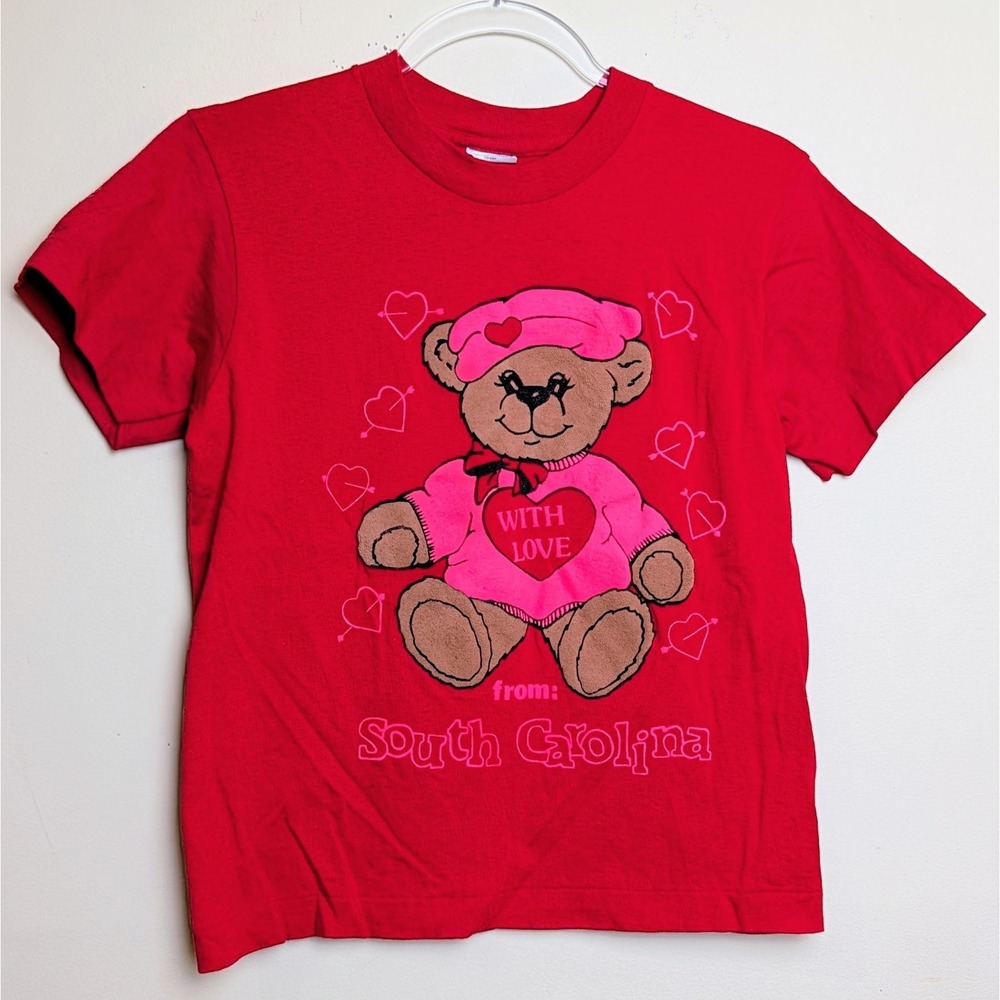 Vintage Valentines Day Bear Love South Carolina 80s Single Stitch Shirt Small
